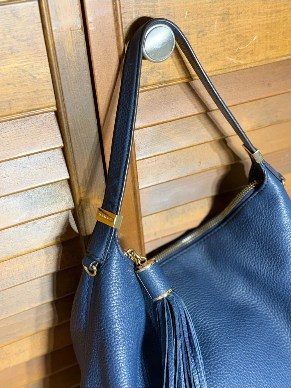 Michael Kors Navy Pebbled Leather Hobo with Tassel